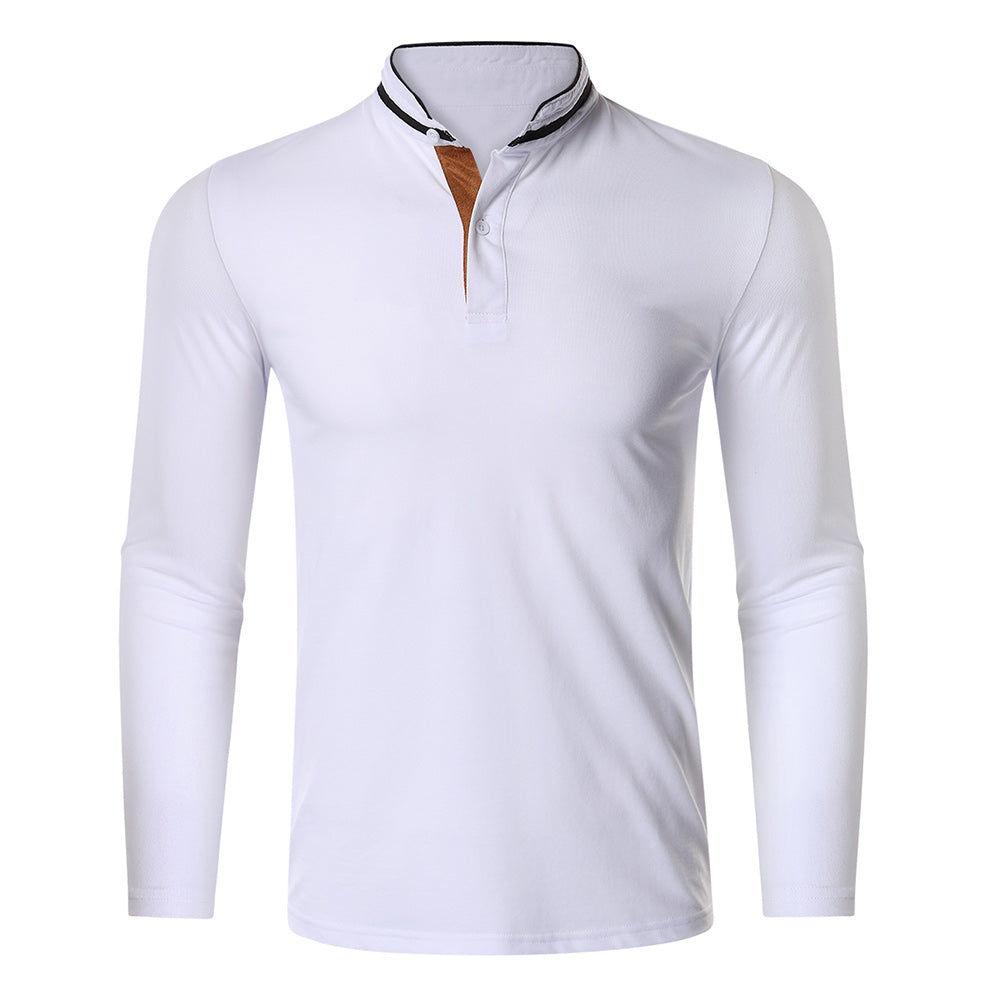 Men's solid color polo shirt lapel white