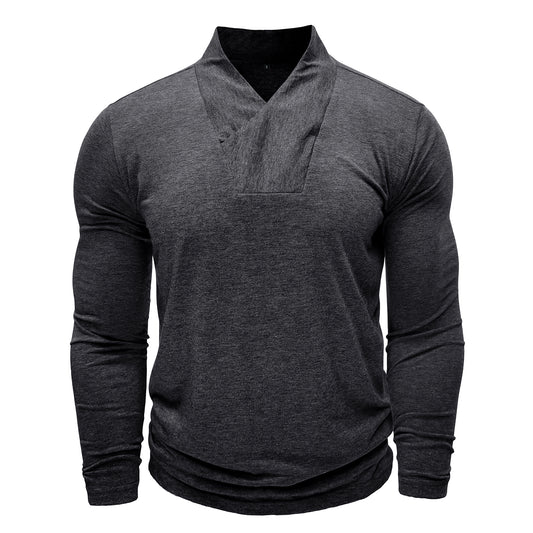 Men's V-neck Solid Color Long Sleeve T-Shirt Light Gray