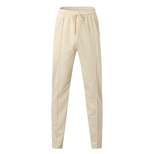 Men's solid color mid waist tied ankle sports casual pants khaki