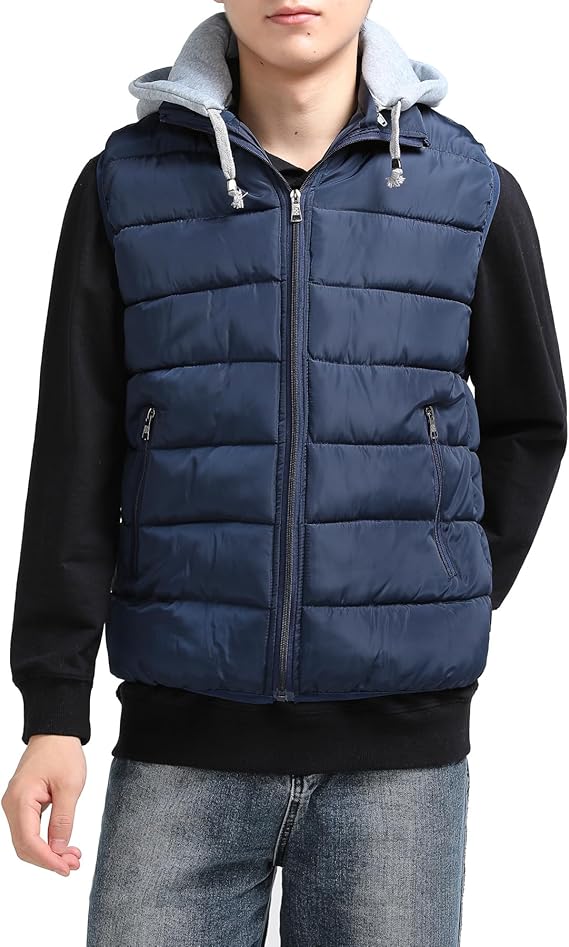 YOUTHUP Men's Sleeveless Quilted Down Jacket, Lightweight Color Hooded Vest, Thick Coats for Winter.