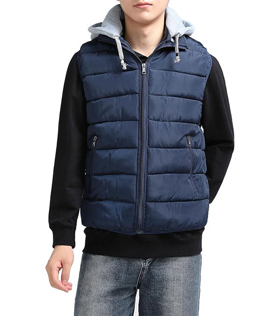 YOUTHUP Men's Outwear Gilets Winter Padded Gilet with Hood Thick Puffer Quilted Body Warmer Sleeveless Jacket