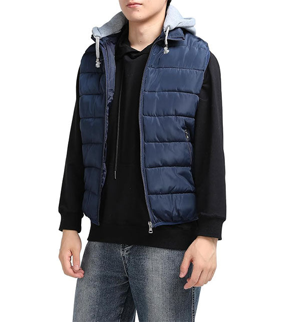 YOUTHUP Men's Outwear Gilets Winter Padded Gilet with Hood Thick Puffer Quilted Body Warmer Sleeveless Jacket