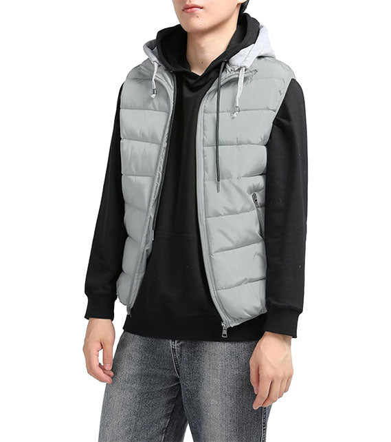 YOUTHUP Men's Outwear Gilets Winter Padded Gilet with Hood Thick Puffer Quilted Body Warmer Sleeveless Jacket
