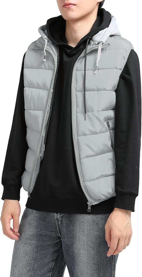 YOUTHUP Men's Sleeveless Quilted Down Jacket, Lightweight Color Hooded Vest, Thick Coats for Winter.