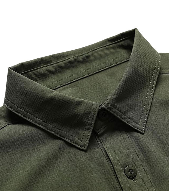 YOUTHUP Men's Military Style Shirts Long Sleeve Slim Fit Button Down Work Tops with Zipper Pocket