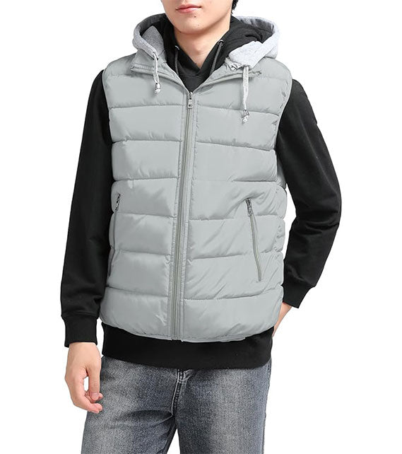 YOUTHUP Men's Outwear Gilets Winter Padded Gilet with Hood Thick Puffer Quilted Body Warmer Sleeveless Jacket