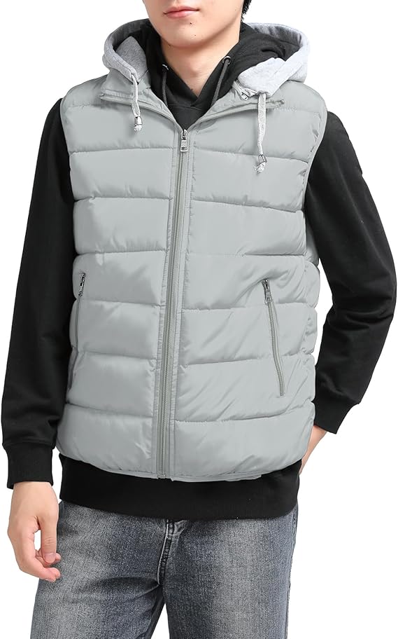 YOUTHUP Men's Sleeveless Quilted Down Jacket, Lightweight Color Hooded Vest, Thick Coats for Winter.