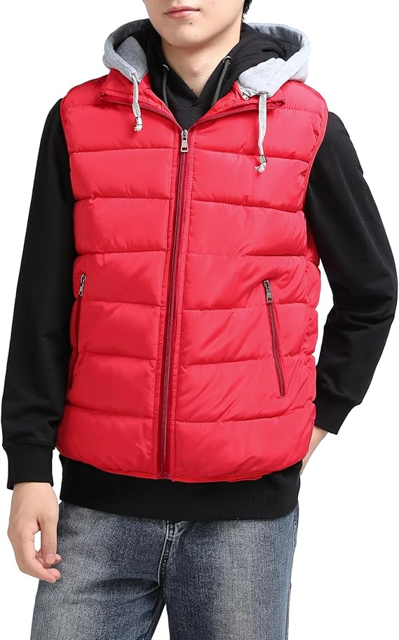 YOUTHUP Men's Sleeveless Quilted Down Jacket, Lightweight Color Hooded Vest, Thick Coats for Winter.