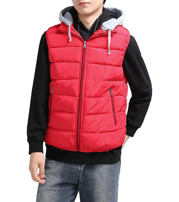 YOUTHUP Men's Outwear Gilets Winter Padded Gilet with Hood Thick Puffer Quilted Body Warmer Sleeveless Jacket