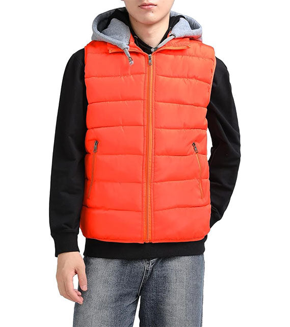 YOUTHUP Men's Outwear Gilets Winter Padded Gilet with Hood Thick Puffer Quilted Body Warmer Sleeveless Jacket