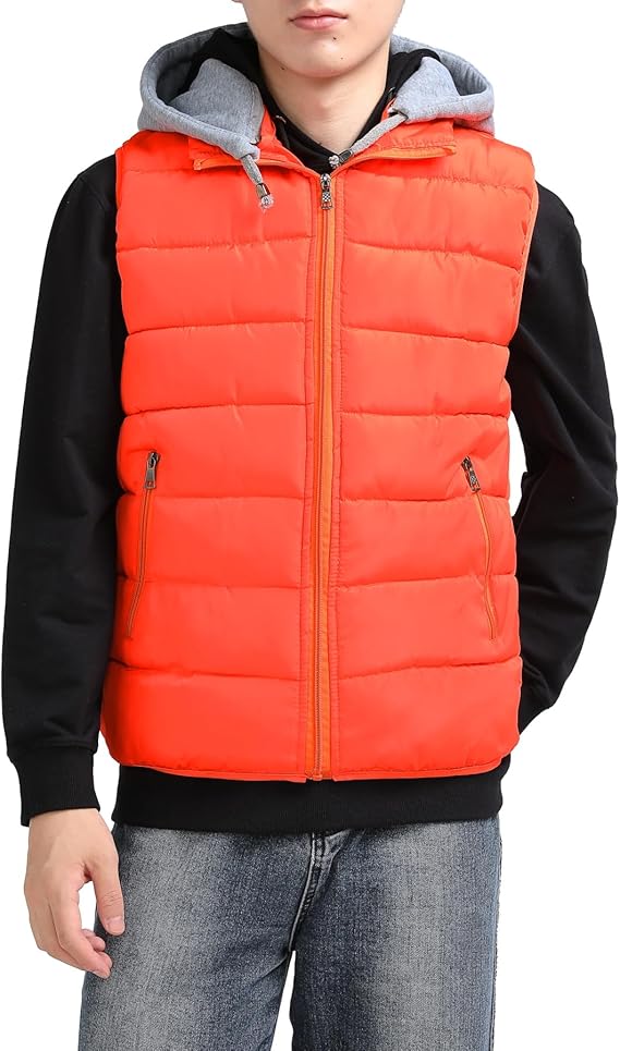 YOUTHUP Men's Sleeveless Quilted Down Jacket, Lightweight Color Hooded Vest, Thick Coats for Winter.