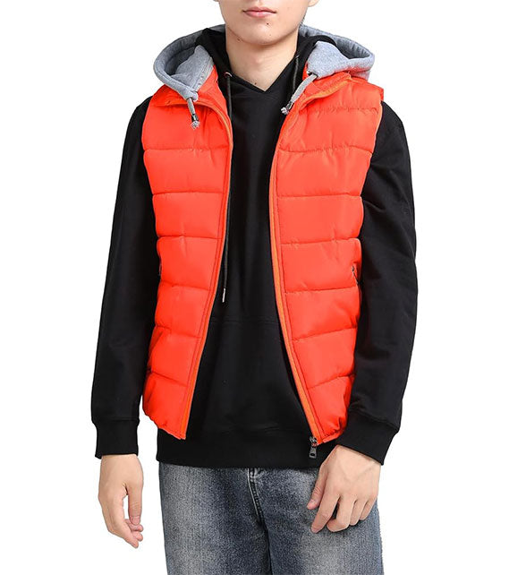 YOUTHUP Men's Outwear Gilets Winter Padded Gilet with Hood Thick Puffer Quilted Body Warmer Sleeveless Jacket