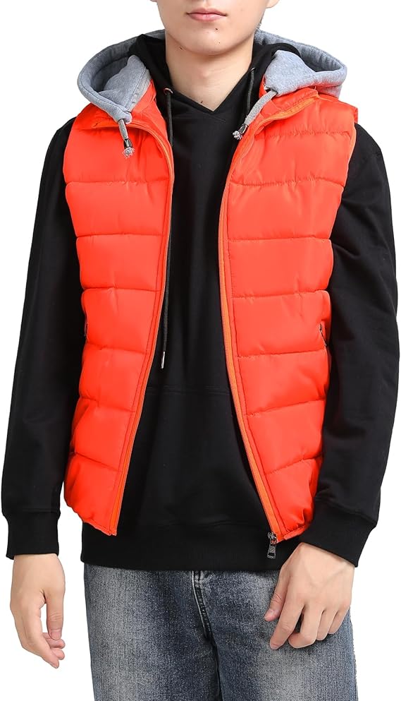 YOUTHUP Men's Sleeveless Quilted Down Jacket, Lightweight Color Hooded Vest, Thick Coats for Winter.