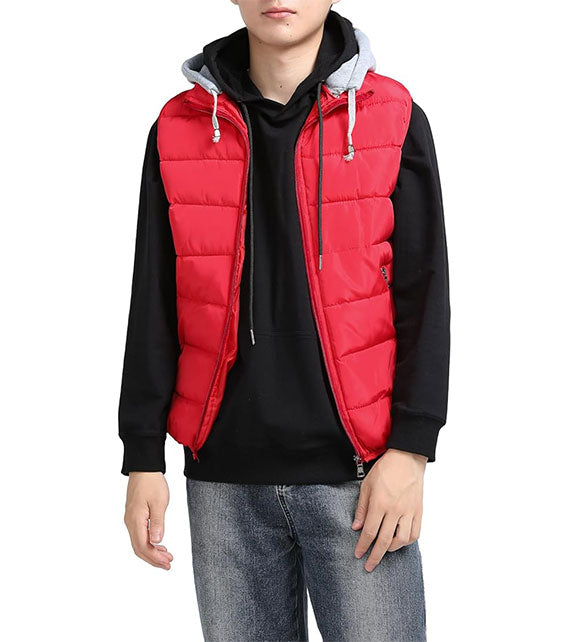 YOUTHUP Men's Outwear Gilets Winter Padded Gilet with Hood Thick Puffer Quilted Body Warmer Sleeveless Jacket