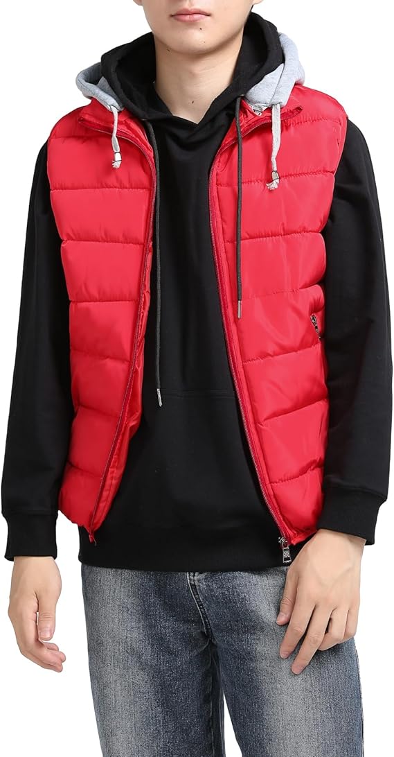 YOUTHUP Men's Sleeveless Quilted Down Jacket, Lightweight Color Hooded Vest, Thick Coats for Winter.