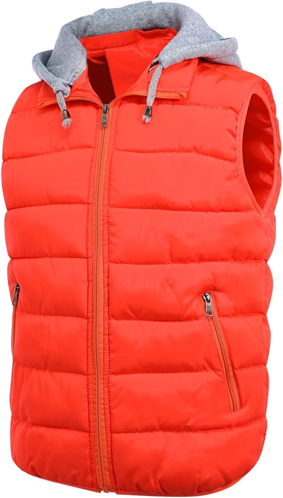 YOUTHUP Men's Sleeveless Quilted Down Jacket, Lightweight Color Hooded Vest, Thick Coats for Winter.