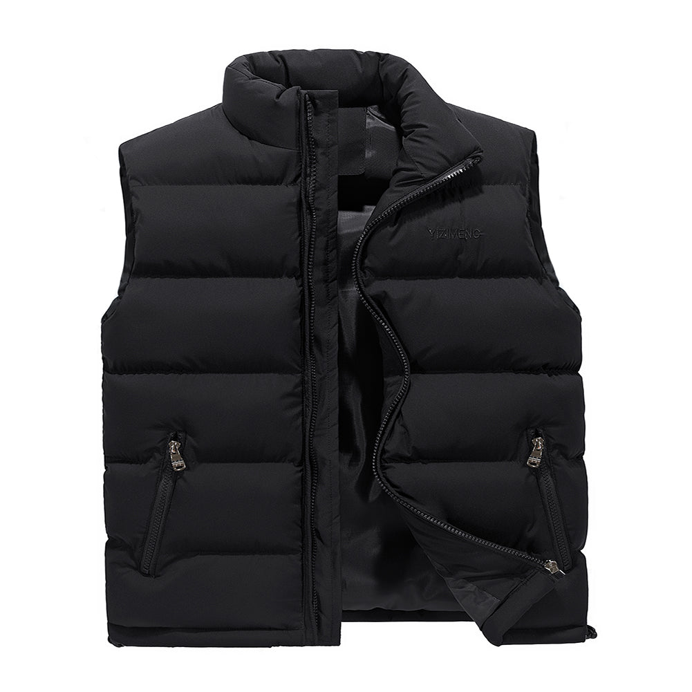 Men's standing collar with cotton embroidery lettering vest, black