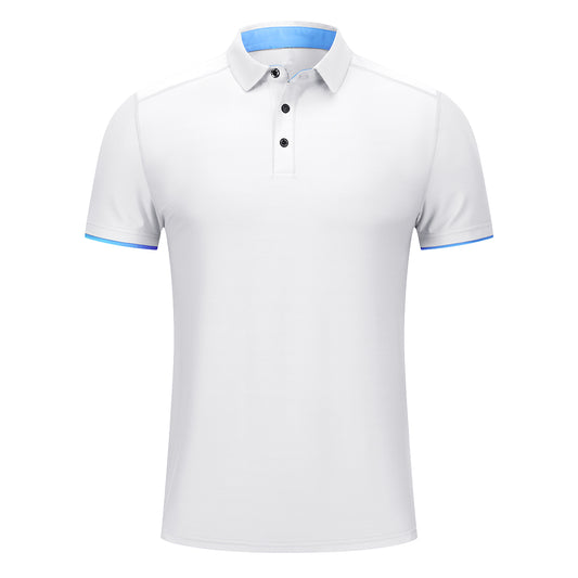 Men's solid color quick drying POO collar short sleeved T-shirt pure clean white