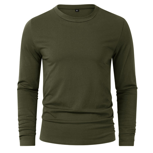 Men's Solid Color Round Neck Long Sleeve T-Shirt Black