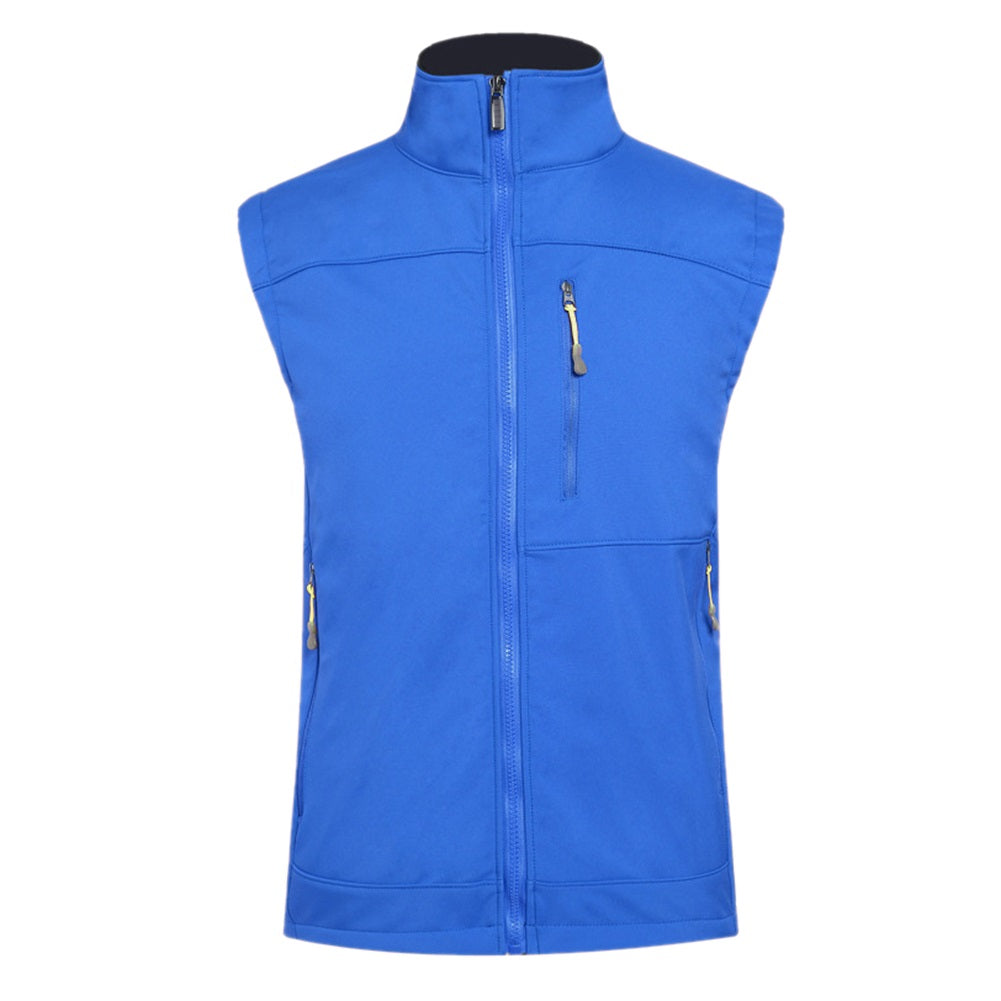 Men's waistcoat in solid blue with stand-up collar