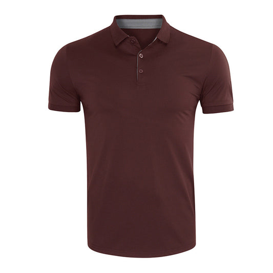 Men's casual quick drying short sleeved POO collar T-shirt in burgundy US size