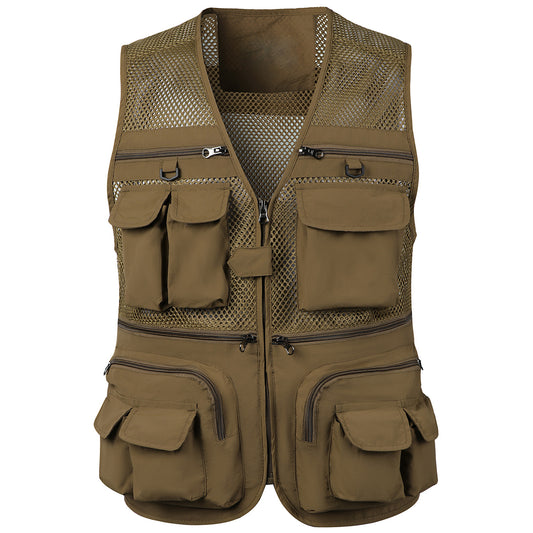 Men's mesh multi-pocket vest vest khaki
