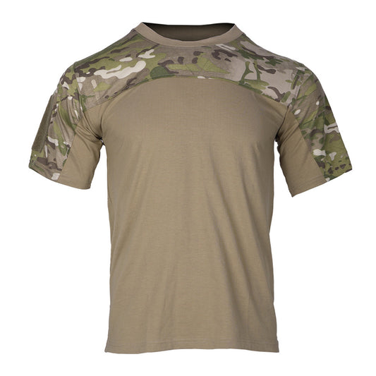 Men's round neck color-blocked stretchy quick-drying short-sleeved T-shirt orange
