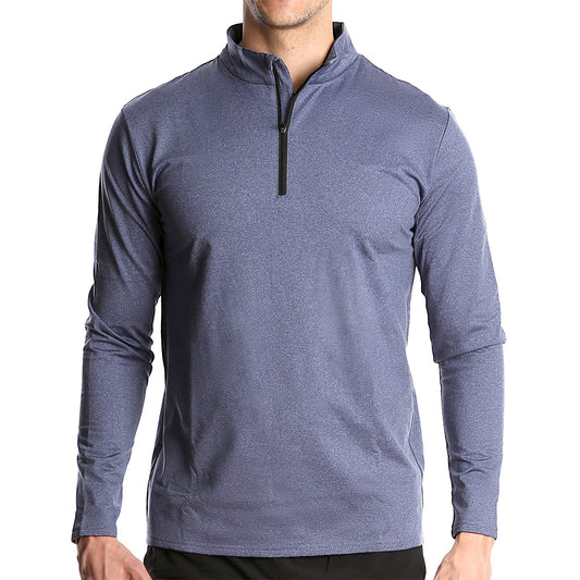 Men's Solid Color Half Zip T-Shirt Light Gray