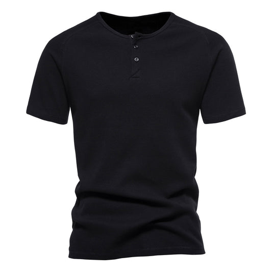 Men's solid color V-neck short-sleeved T-shirt dark navy