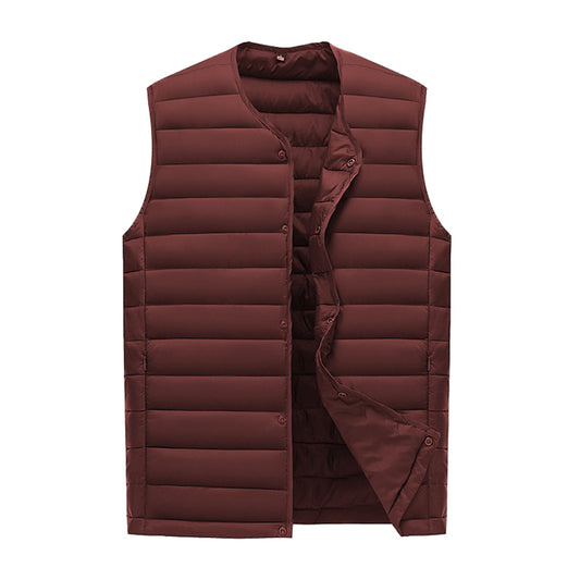 Men's solid color V-neck vest wine red