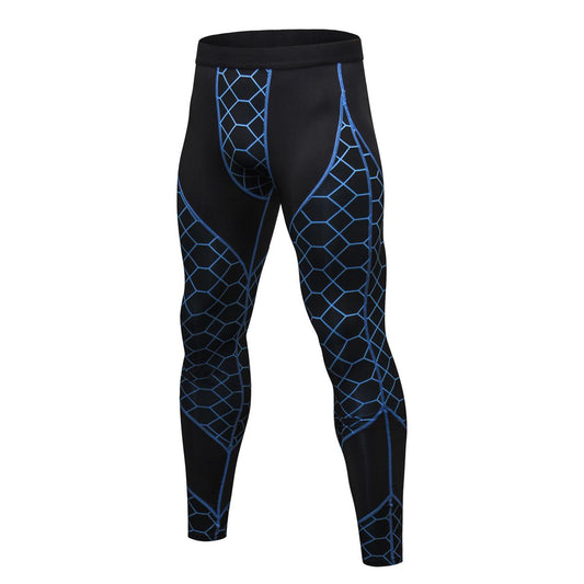 Men's color blocking splicing quick drying sports pants with blue mesh