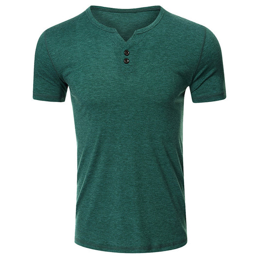 Men's casual solid color T-shirt green