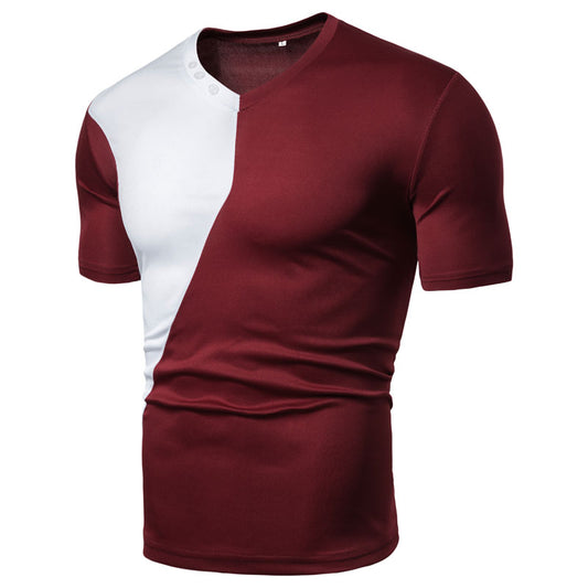 Men's Solid Color Splicing Casual Sports T-Shirt White