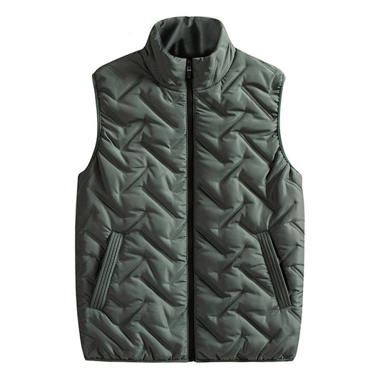 Men's stand up collar solid color vest green