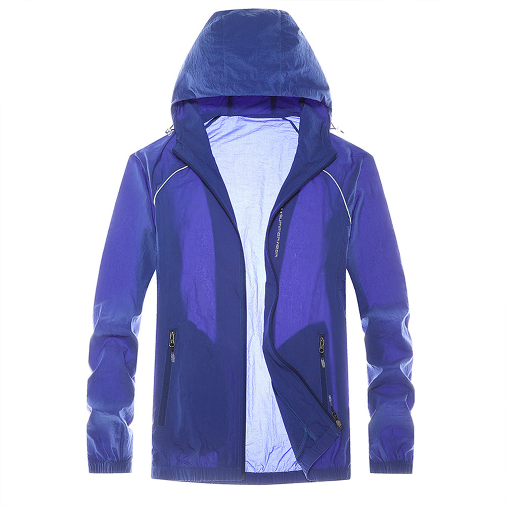 Men's hooded solid color sunscreen suit blue