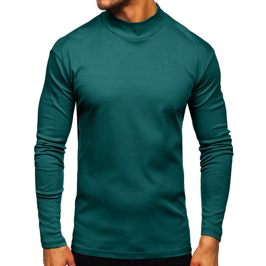 Men's solid color high neck long sleeved T-shirt in dark green US size