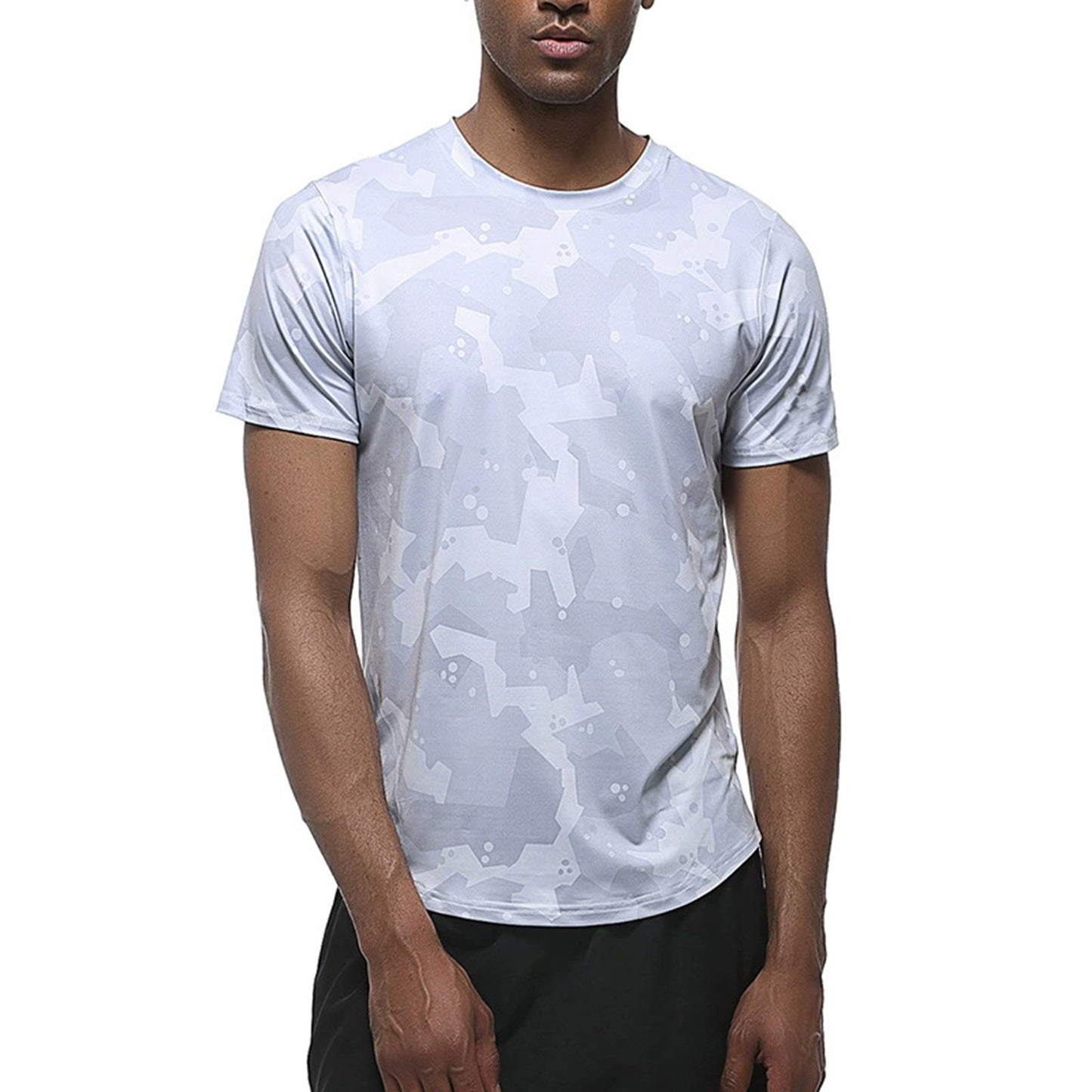 Men's round neck camouflage quick drying short sleeved T-shirt camouflage white