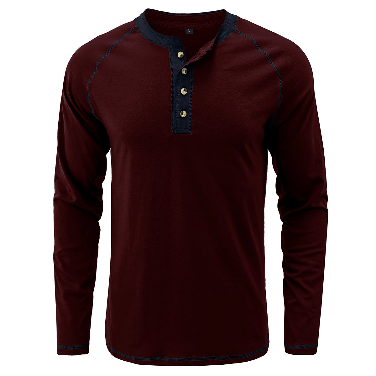 Men's Color Block Round Neck Long Sleeve T-Shirt Black