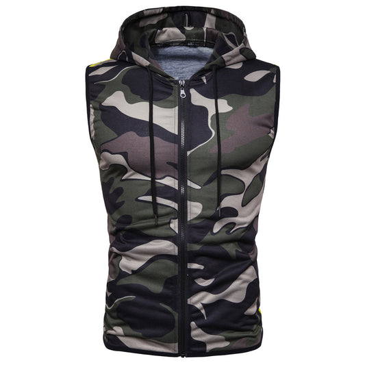 Men's camouflage zipper hooded vest army green camouflage