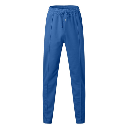 Men's solid color mid waist tied ankle sports casual pants blue