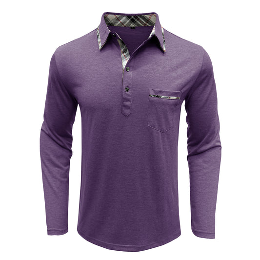 Men's lapel long-sleeved slim T-shirt purple