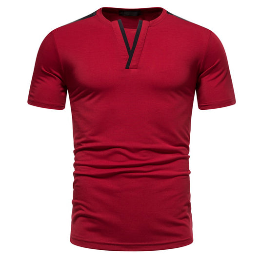 Men's solid color V-neck short-sleeved T-shirt army green