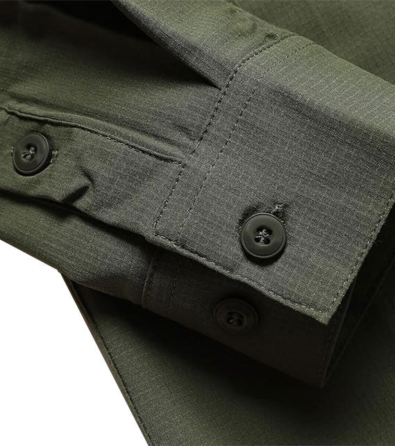 YOUTHUP Men's Military Style Shirts Long Sleeve Slim Fit Button Down Work Tops with Zipper Pocket