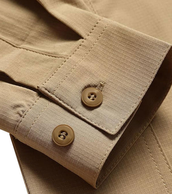 YOUTHUP Men's Military Style Shirts Long Sleeve Slim Fit Button Down Work Tops with Zipper Pocket