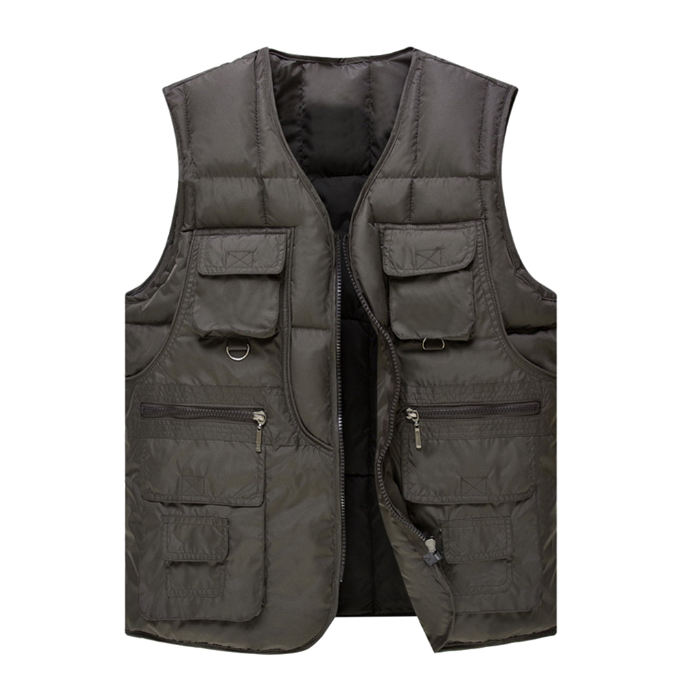 Men's solid color multi-pocket down vest vest gray