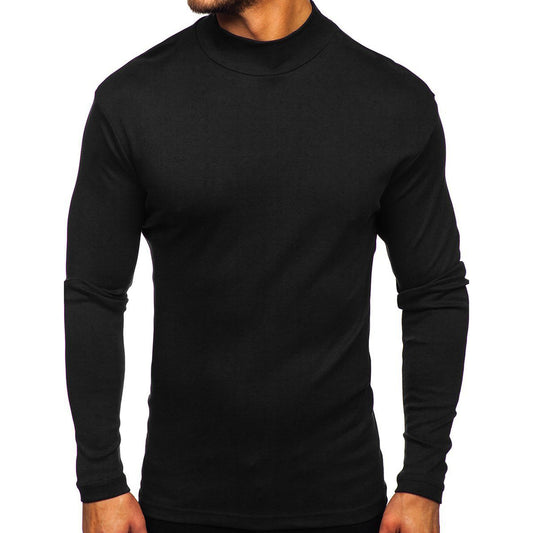 Men's solid color high neck long sleeved T-shirt in black