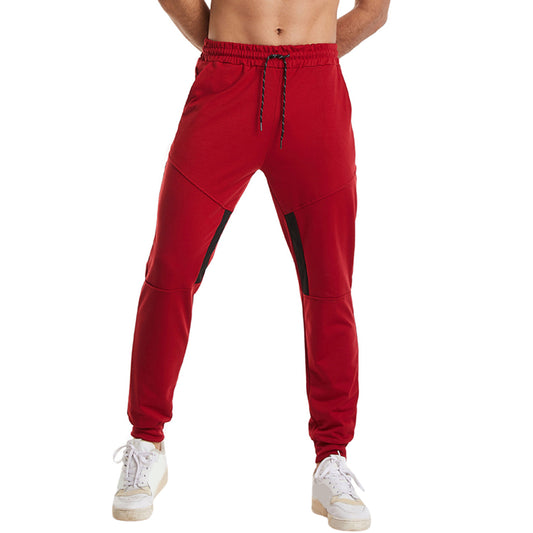 Men's drawstring solid color sports pants red