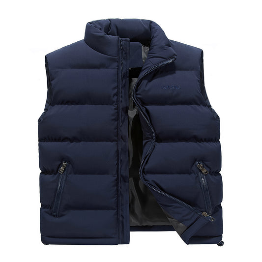 Men's stand collar cotton embroidered vest blue