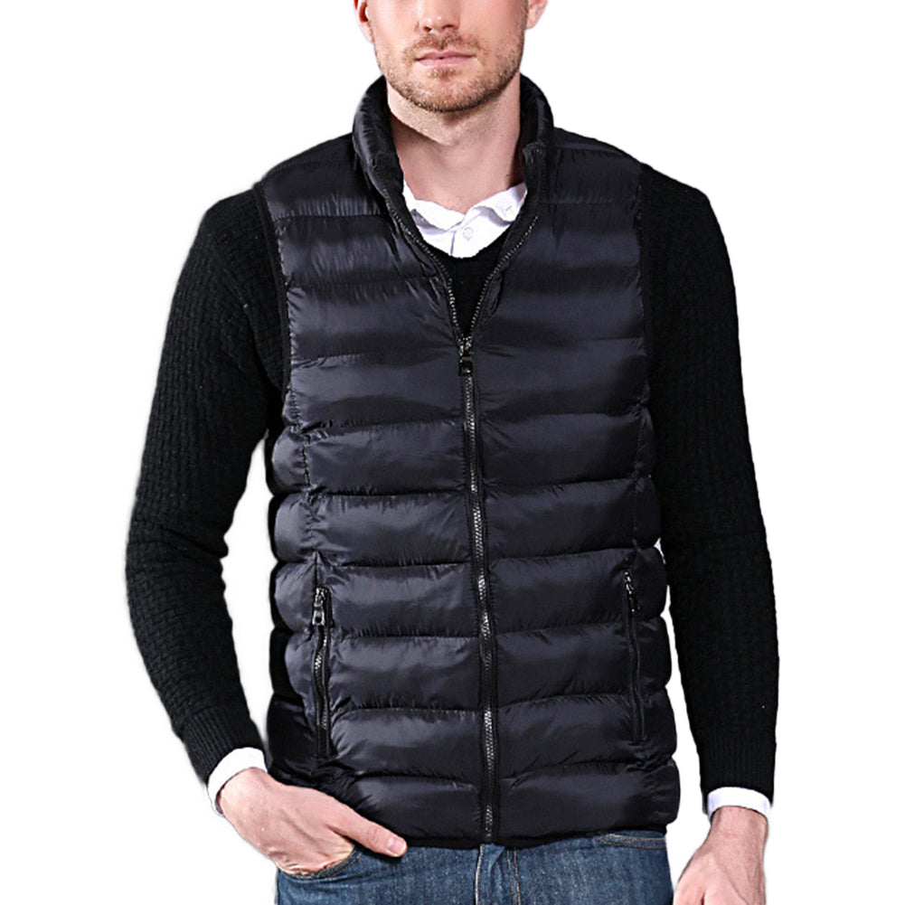 Men's lightweight down cotton vest in black and blue