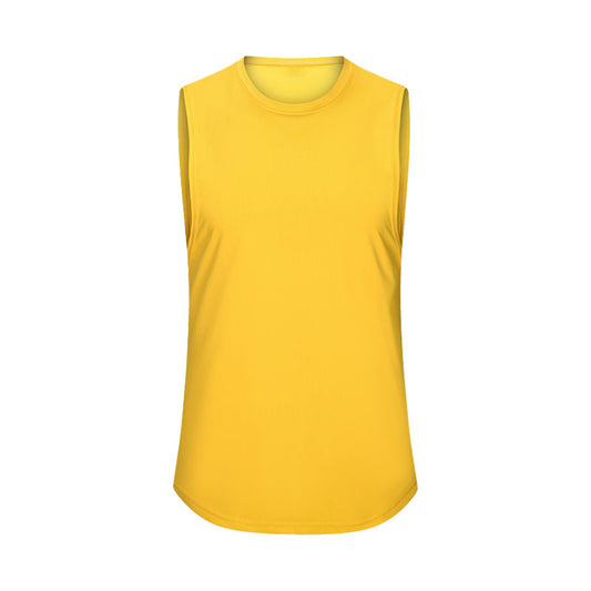 Men's solid color round neck sports vest in yellow
